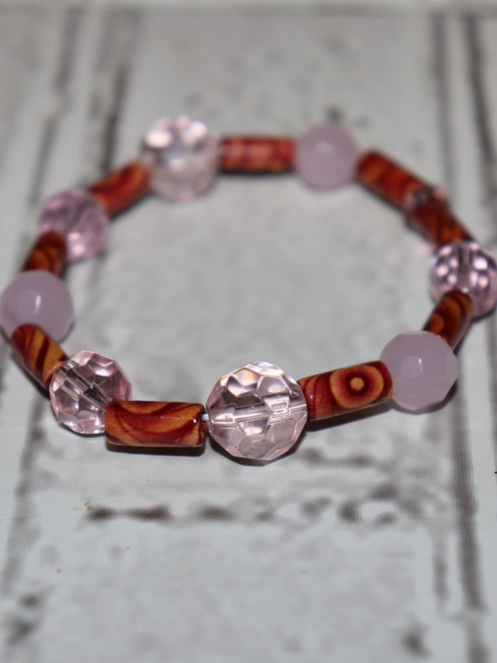 💗🤎✨ NWOT Wooden & Glass Beaded Bracelet · 7.5" · Elastic